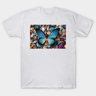 Big Blue Butterfly On polished Stones T-Shirt